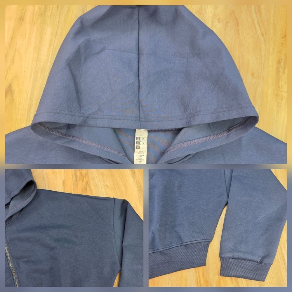 💬🩵🅰️NWT Blue Zipper Crop Hoodie & Wide Leg Pants Large - Picture 6 of 15